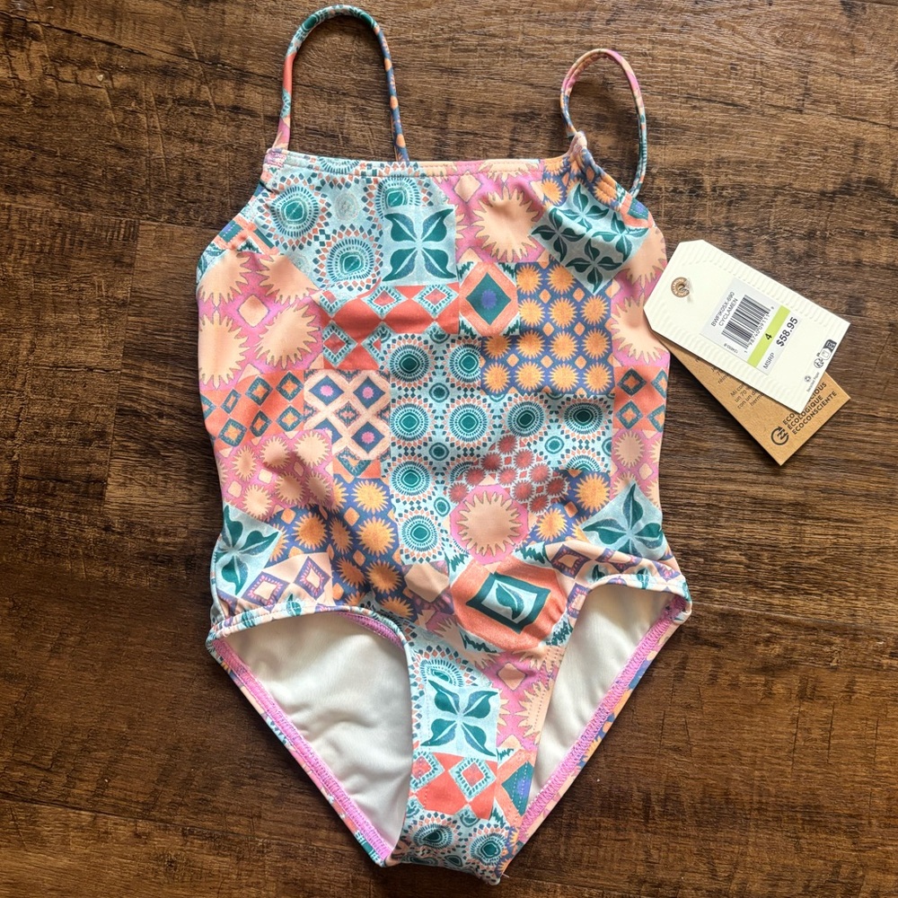 NWT Billabong Kids Swim One Piece Mosaic Cyclamen Moon Pink